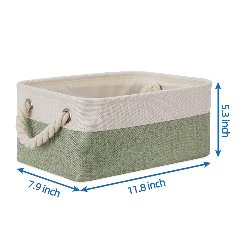 Temary Small Storage Baskets Small Fabric Bins for Closet  6 Pack Decorative Storage Boxes with Rope Handles for Organizing Clothes  Canvas Storage Basket(White&Green 11.8L x 7.9W x 5.3H inches) - Image 2